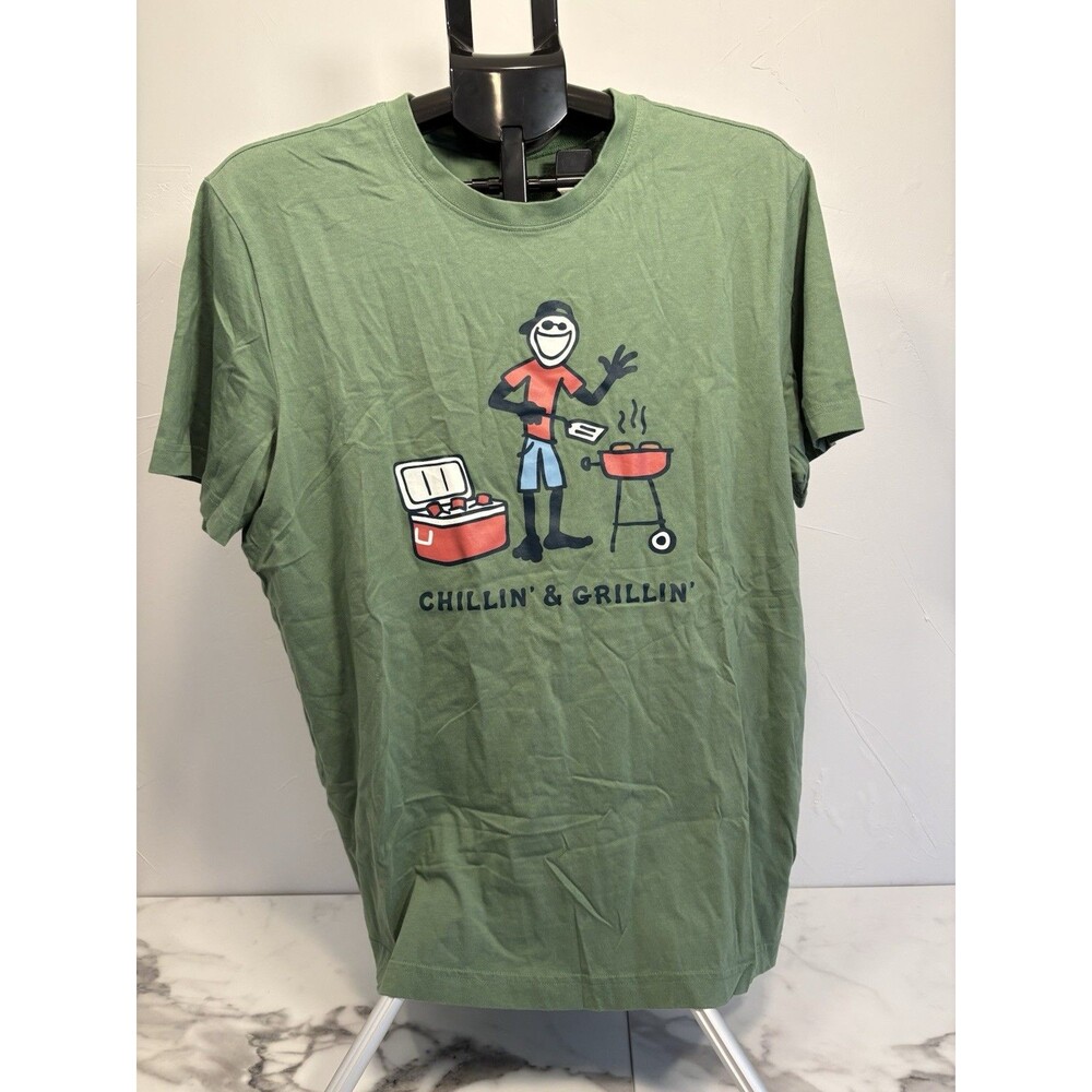 Life Is Good "Chillin and Grillin" Men's Green T-shirt Size Large